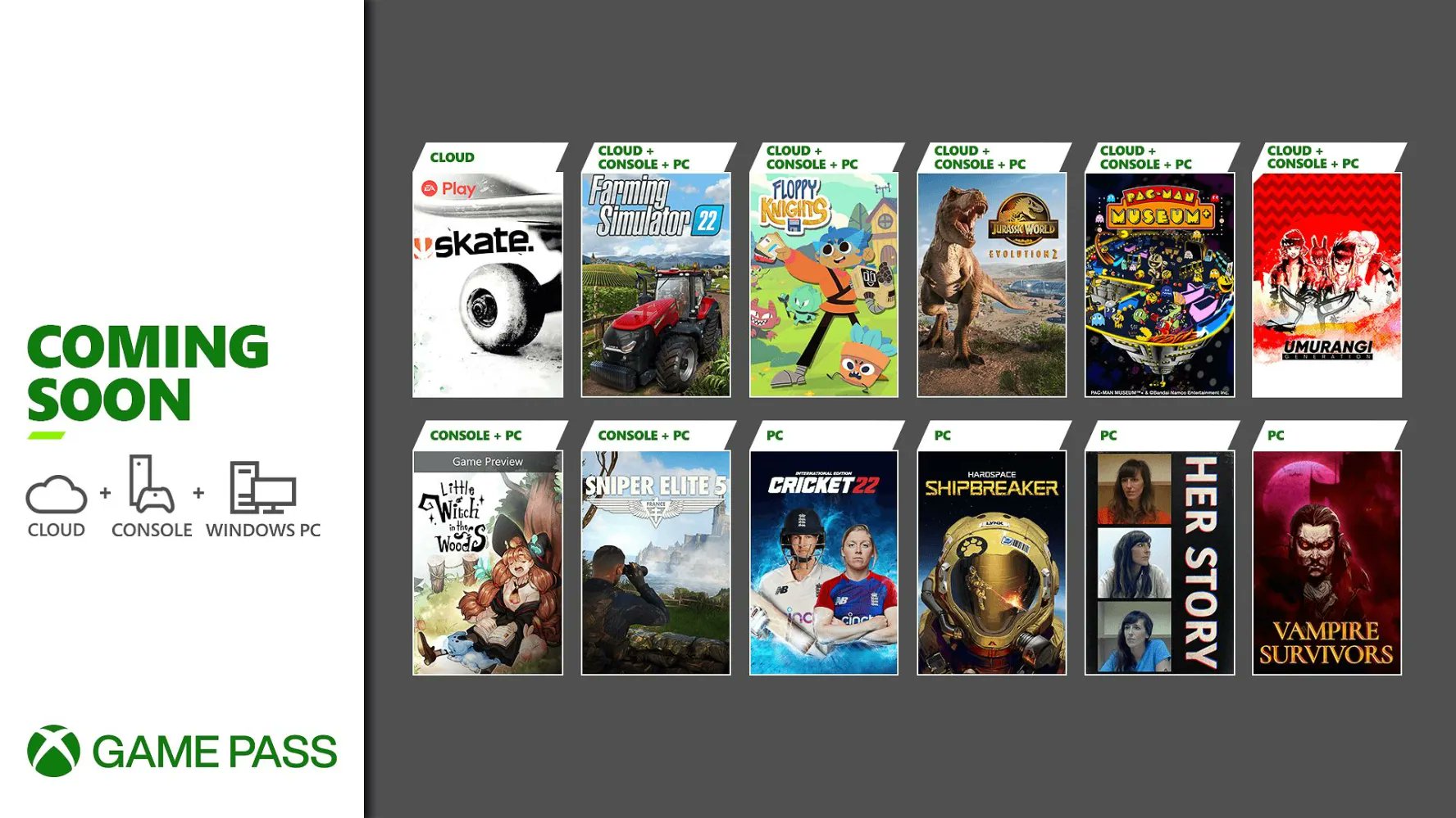 2022年5月下旬Xbox Game Pass新增遊戲公開