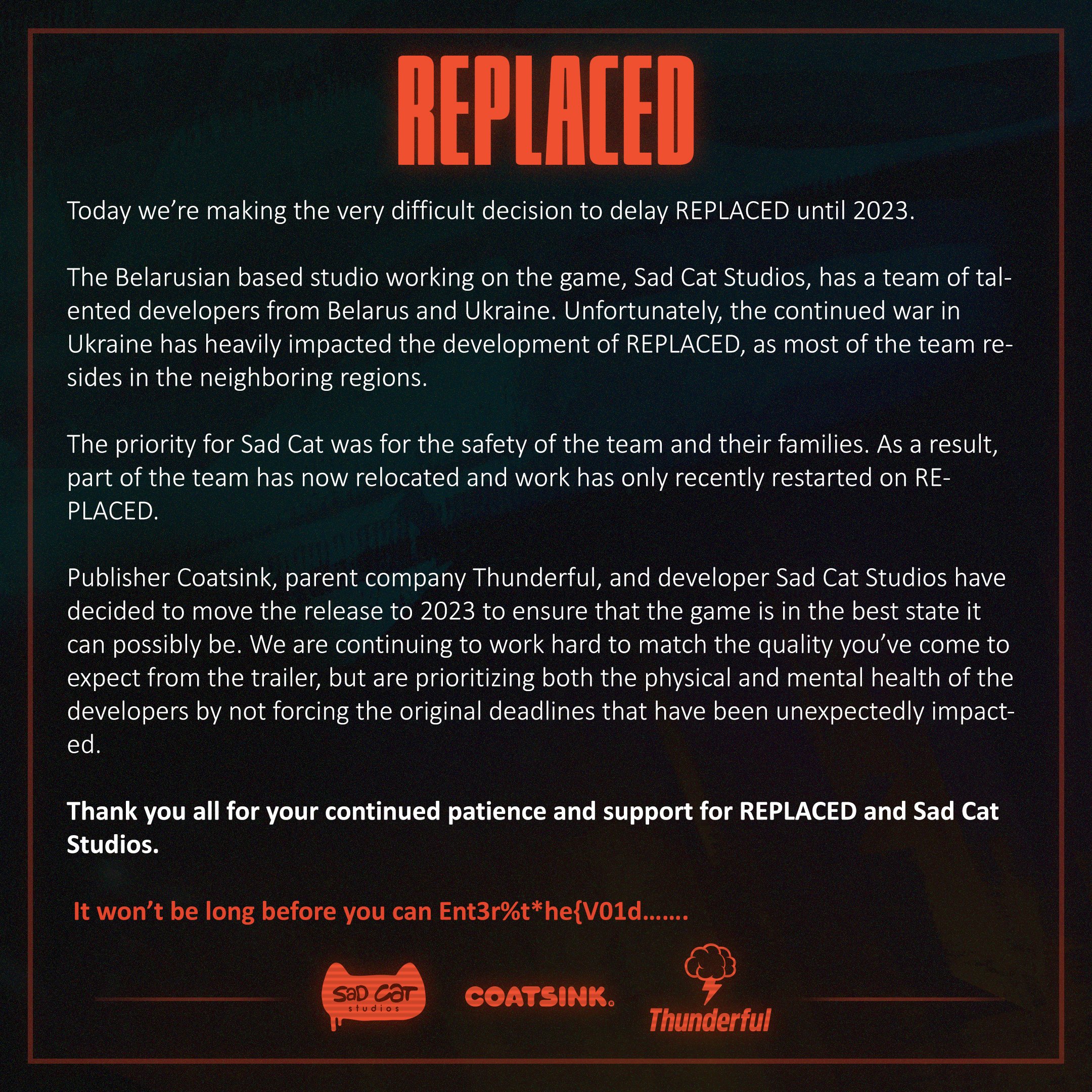 高清像素平台動作遊戲《REPLACED》宣佈延期至2023年
