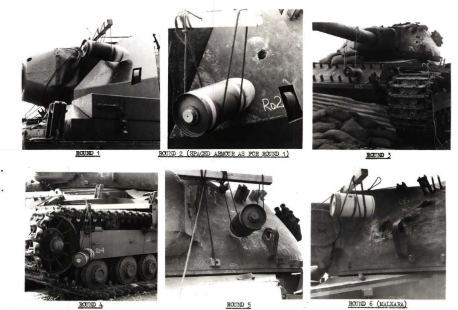 征服者靶車6次射擊試驗（前5次是T42「Dart」彈射擊，最後一次是「馬卡拉」彈） 