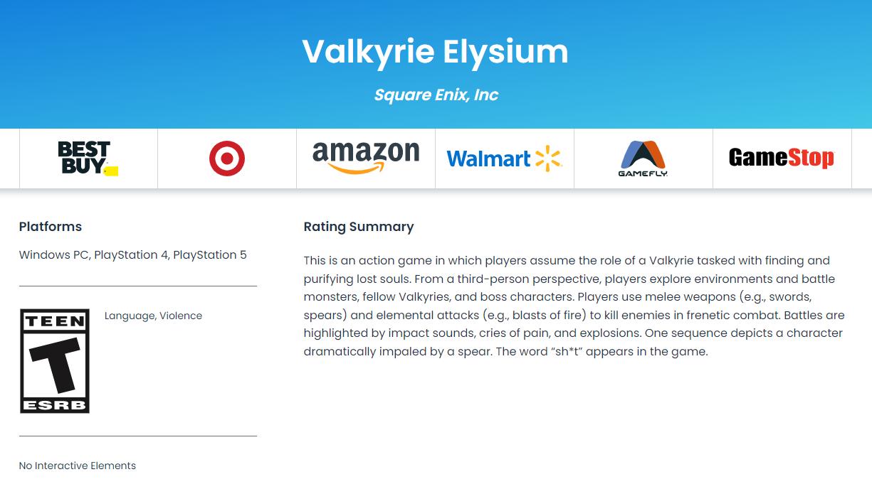《Valkyrie Elysium》已通過ESRB評級 新情報曝光