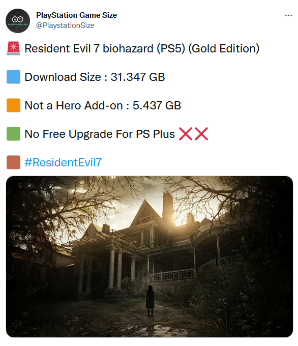 《惡靈古堡7》PS5版大小公開 PS+會免無法免費升級