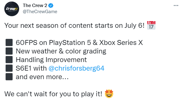 《飆酷車神2》6月7日新賽季 次世代主機更新60幀修正檔