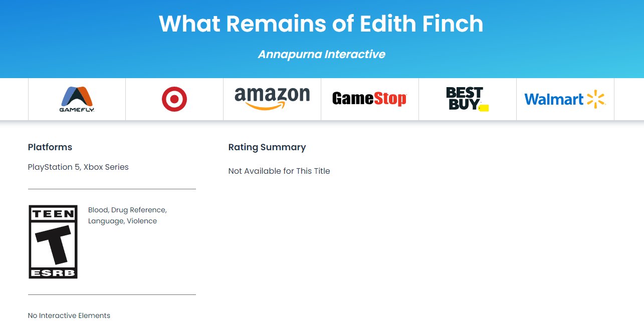 《艾迪芬奇的記憶》PS5和XS版現已通過北美評級