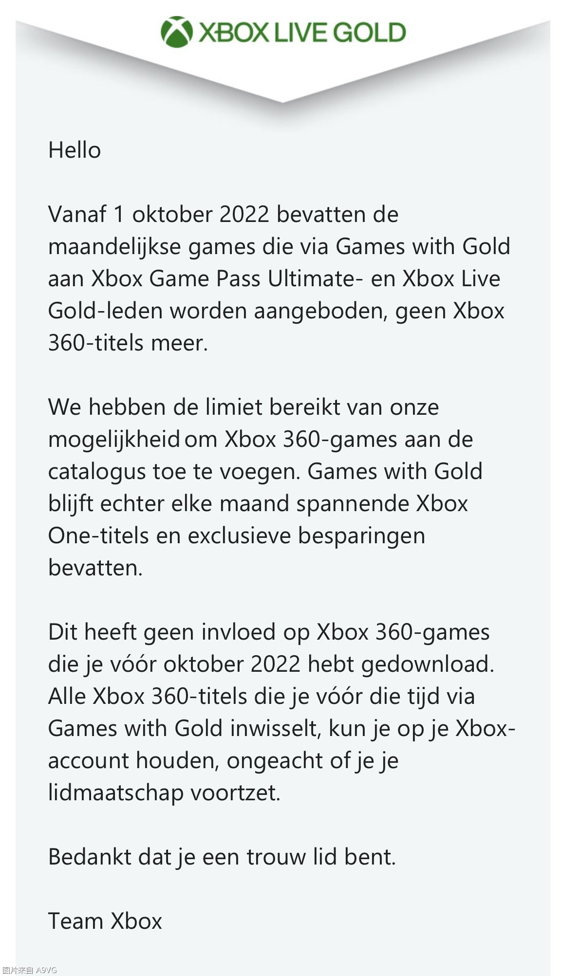 Xbox金會員從10月起不再送X360遊戲 用戶郵件透露消息