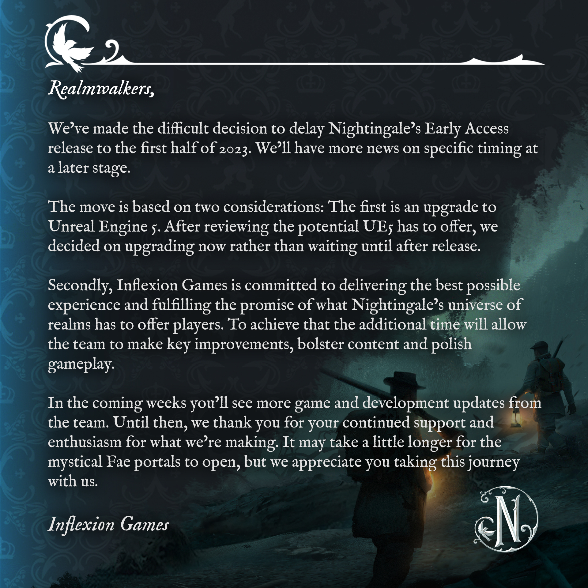 生存冒險遊戲《夜鶯》宣佈跳票 將升級至虛幻引擎5