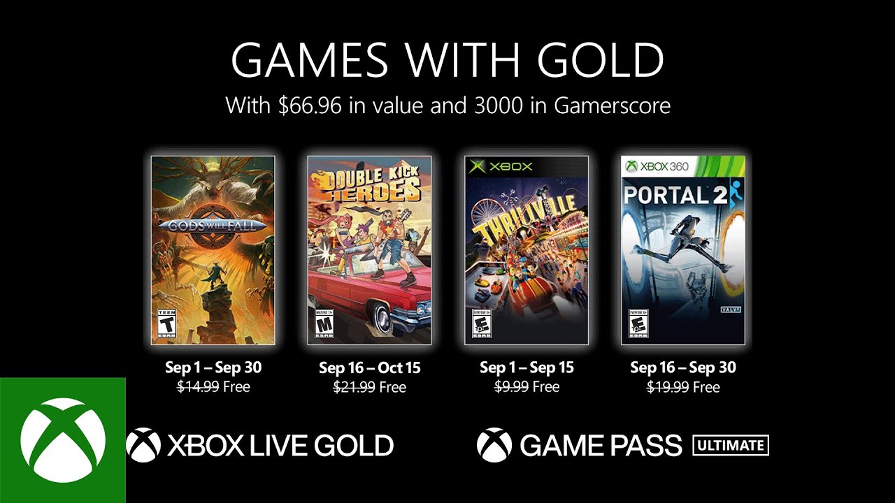 微軟公佈9月Xbox金會員免費陣容，《傳送門2》成為最後一款會免360遊戲