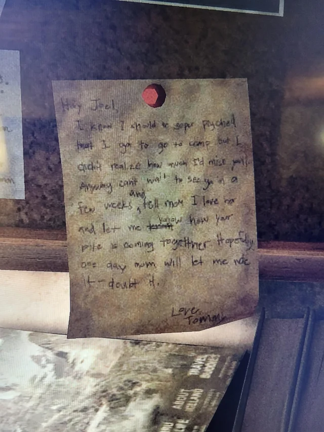 《美末重製版》中玩家發現感染暴發前湯米寫給喬爾的信