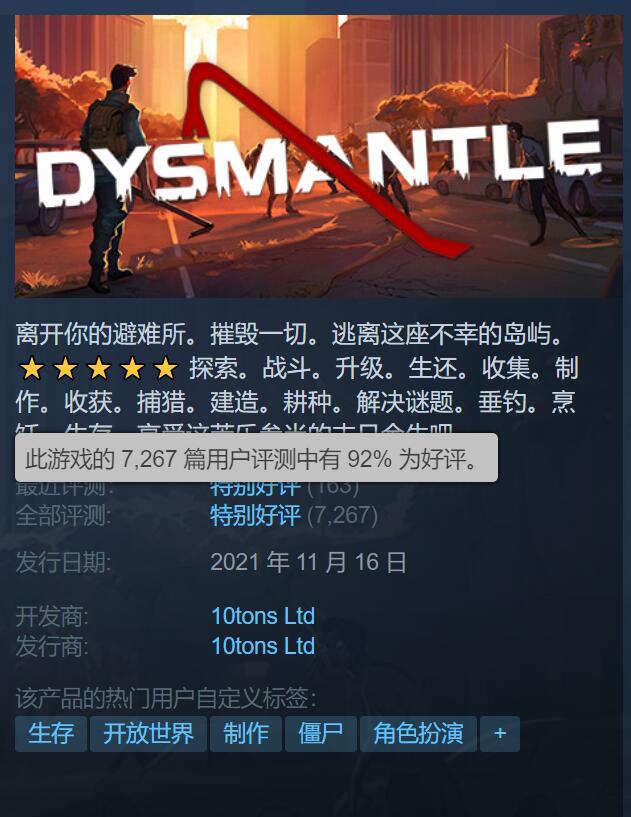 Steam特別好評末日生存遊戲《DYSMANTLE》新史低