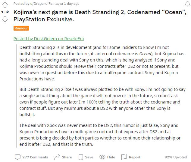 傳聞小島秀夫新作是《死亡擱淺2》 PS平台獨占