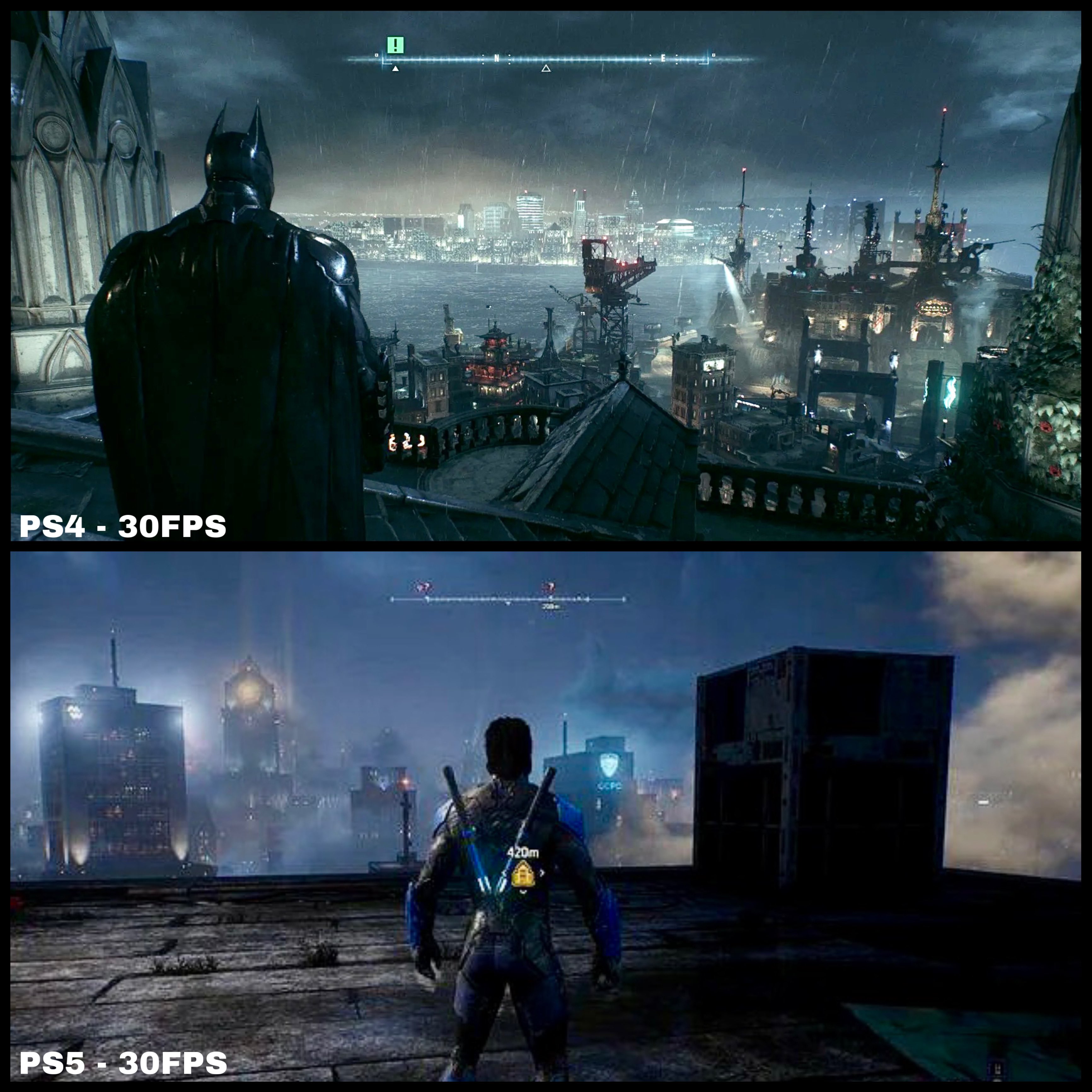 《蝙蝠俠阿卡姆騎士》和《高譚騎士》畫面對比