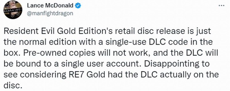 《惡靈古堡8黃金版》實體光碟不包含DLC內容 買了個寂寞