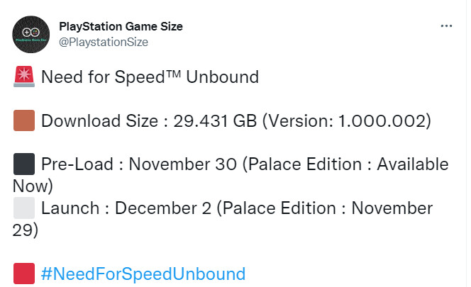 《極速快感22》PS5版容量曝光 僅29.4GB