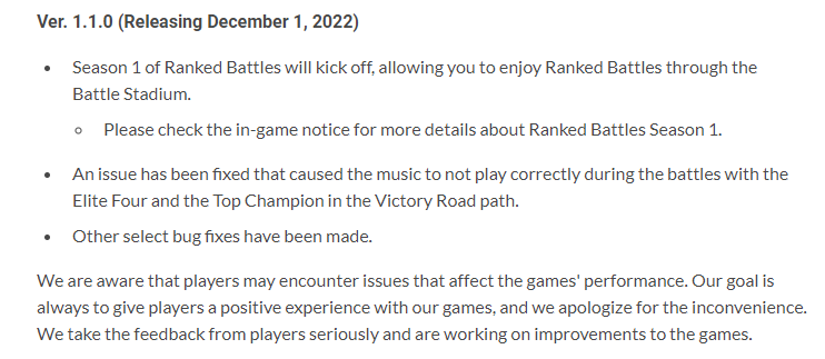《寶可夢朱紫》發布1.1.0更新 就遊戲性能向玩家道歉