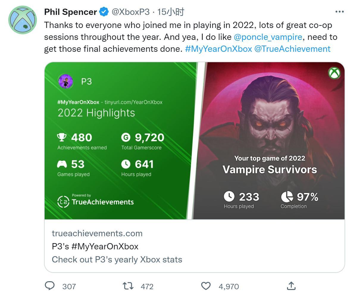 菲爾·斯賓塞分享了自己的2022年Xbox遊戲記錄