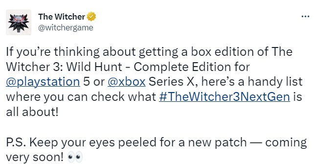《巫師3》次世代實體版發售 新修正檔即將上線