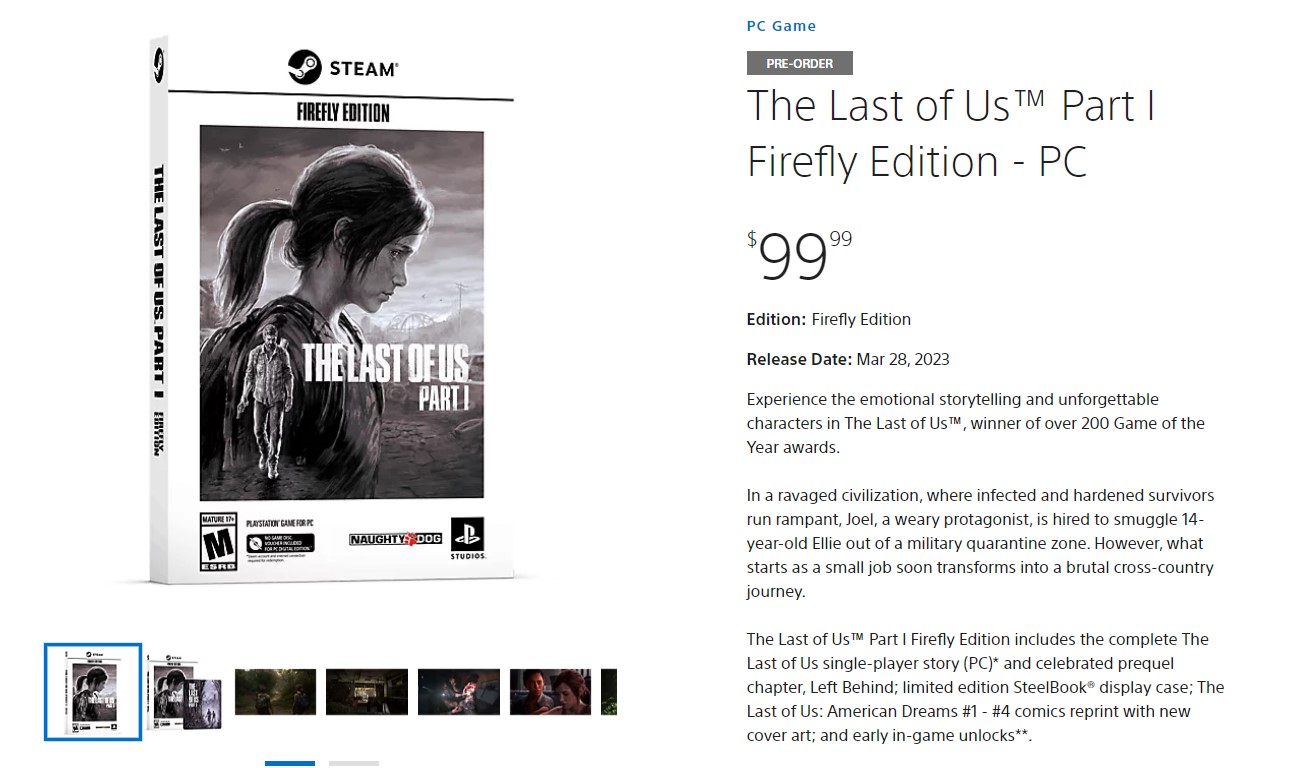 《最後生還者》STEAM火螢版預購開啟：僅售99.99美元