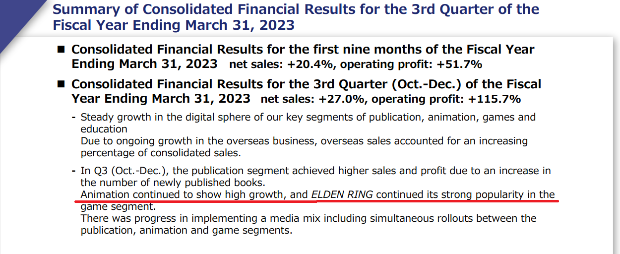 《艾爾登法環》讓角川賺麻 第三季度遊戲部門收入增長123%
