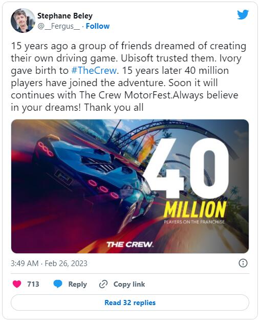 育碧賽車遊戲《飆酷車神》系列玩家人數突破4000萬