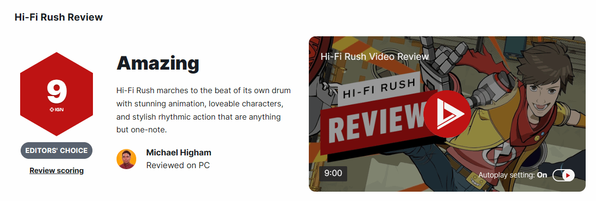 《Hi-Fi RUSH》IGN 9分：一款偉大的動作遊戲