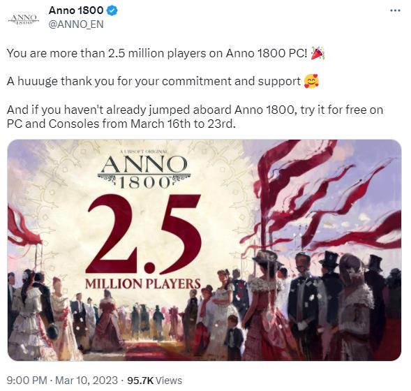 策劃遊戲《Anno 1800》玩家數量突破250萬  主機版3月16日上線