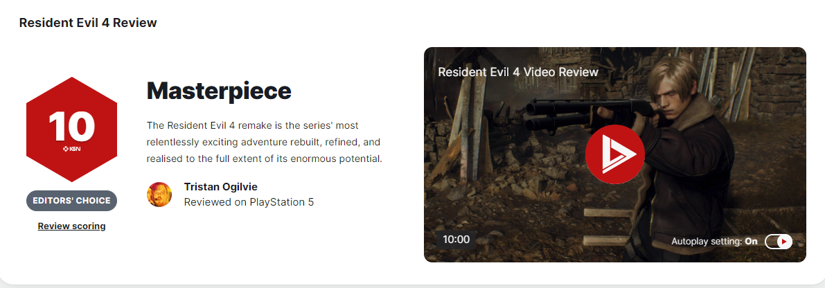 《惡靈古堡4重製》IGN10分 有史以來最棒的生化冒險