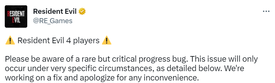 CAPCOM提醒：《惡靈古堡4重製版》有嚴重性bug待修復
