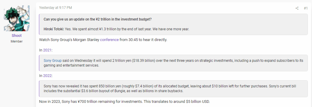 外網統計：SONY收購完棒雞後 還有50億美元投資預算