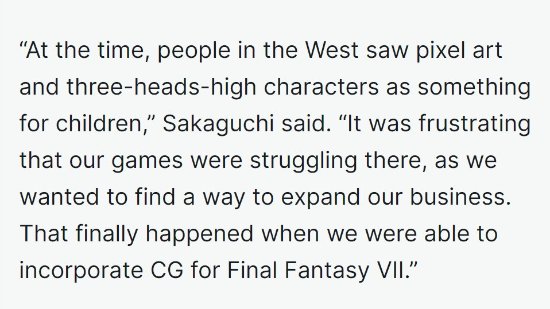 《最終幻想7》在西方爆火是因為加入了CG：西方玩家原本認為是小孩子才玩的東西