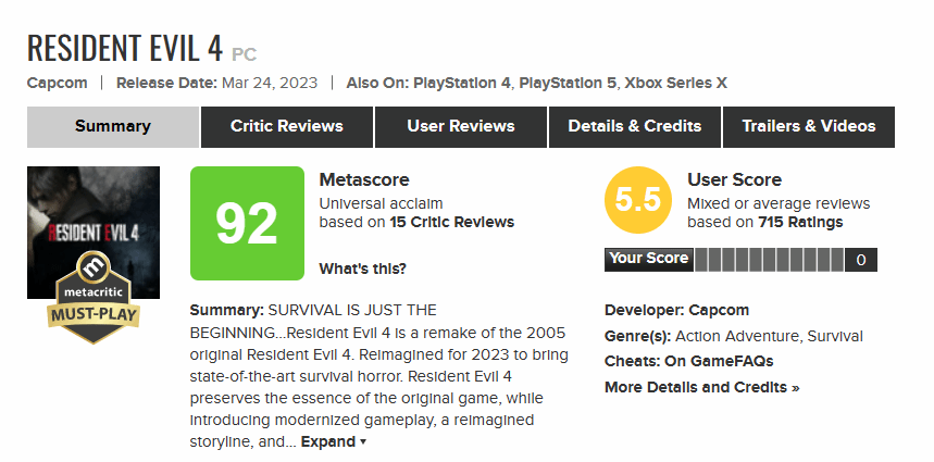 《惡靈古堡4重製版》媒體評價優秀 但仍有玩家感到不滿