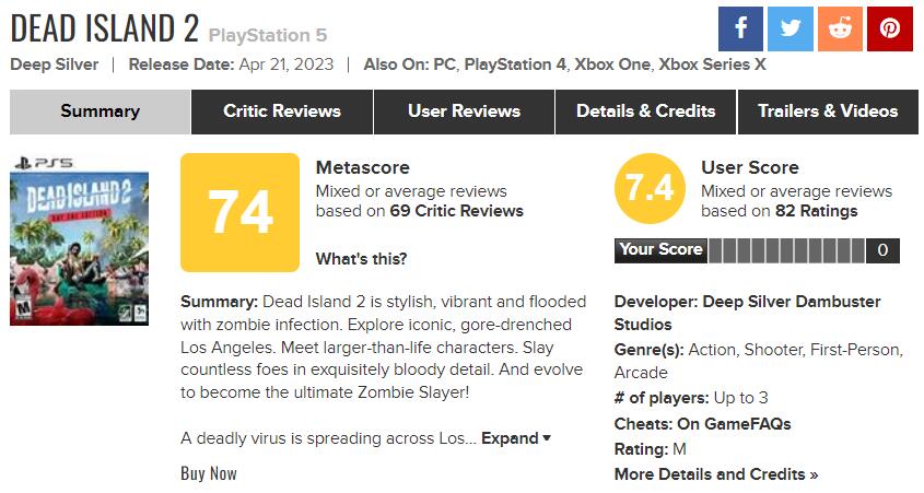 《死亡之島2》M站用戶評分出爐：玩家認為比《消光2》好