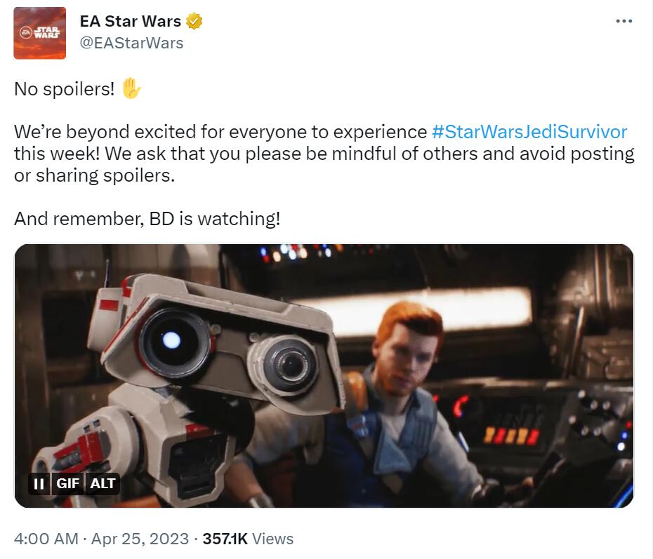 BD盯著你們吶EA懇請大家不要劇透《星戰倖存者》