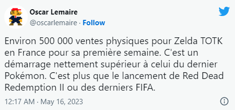 法國《薩爾達王國之淚》首周實體銷量達50萬！超越《碧血狂殺2》