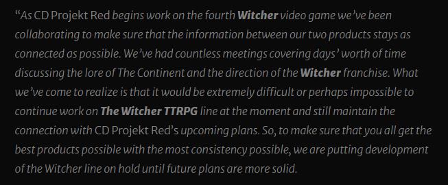 《巫師TTRPG》停更讓路《巫師4》已進入開發階段