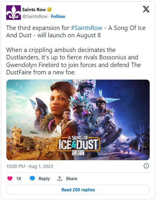 《黑街聖徒重啟版》「冰與塵之歌」DLC 8月8日上線