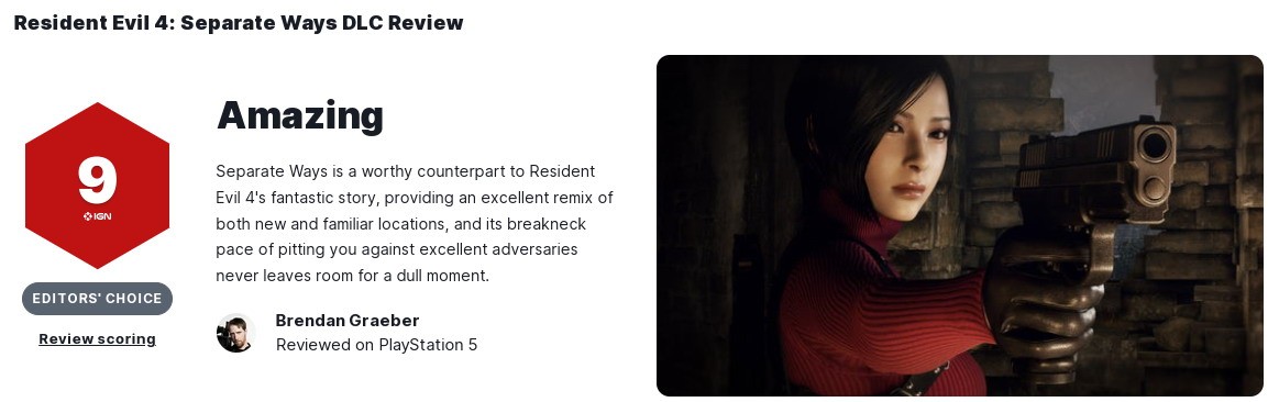 《惡靈古堡4重製版》艾達王DLC被IGN評9分 體驗很完美