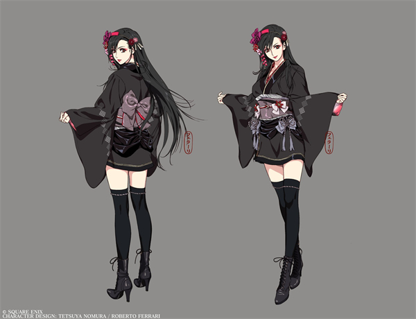《最終幻想7重製版》和服蒂法設定圖：短裙黑絲絕對領域