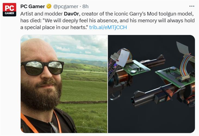 天妒英才《Garry's Mod》工具槍創造者Dav0r去世