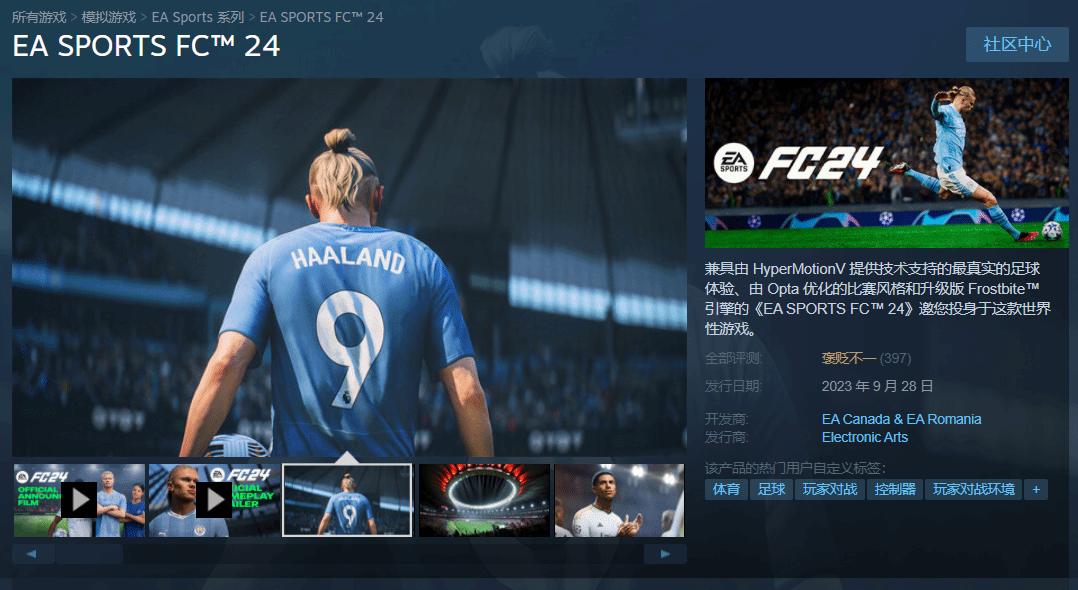 《EA Sports FC 24》STEAM褒貶不一:換皮遊戲優化差