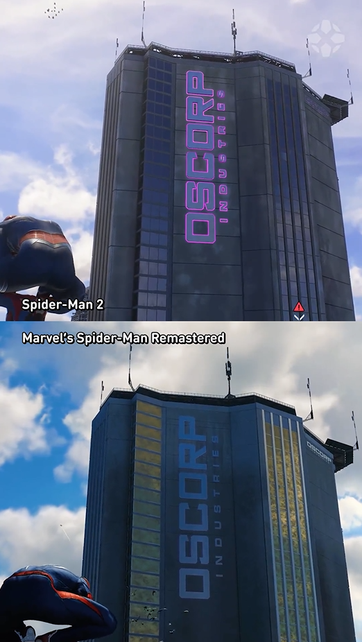 《漫威蜘蛛人2》與《漫威蜘蛛人重製版》地圖更改對比