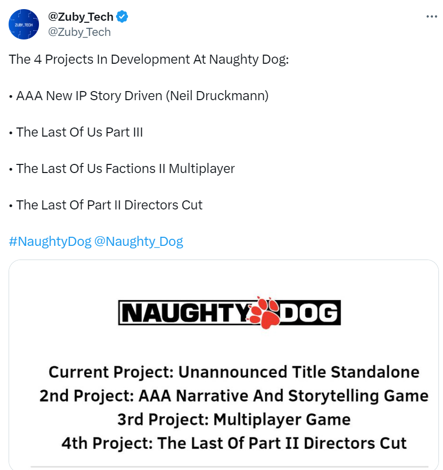 傳聞：頑皮狗有四款遊戲正在開發