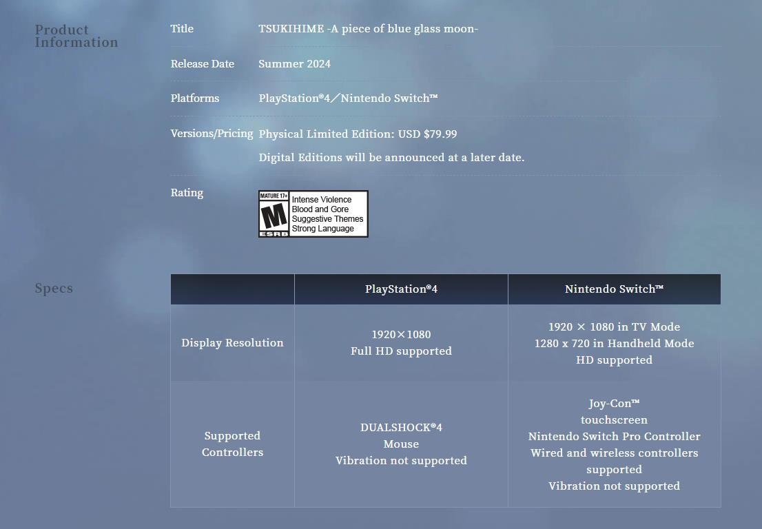 《月姬重製版》海外版2024年夏季推出 登陸PS4和Switch