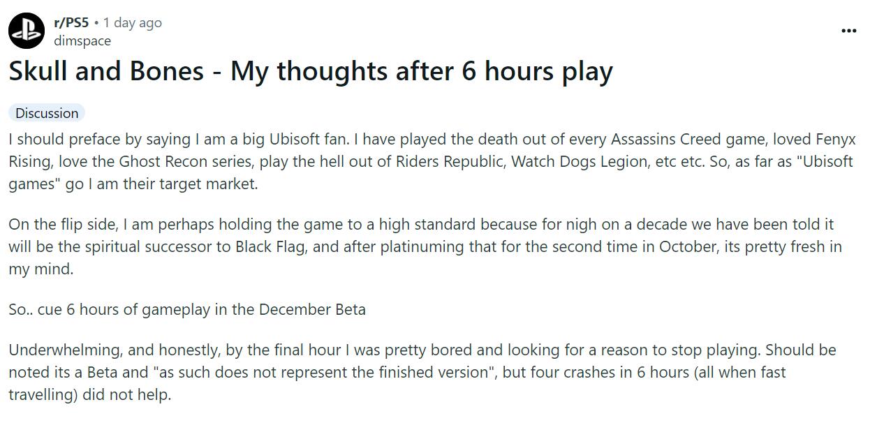 育碧粉絲試玩《怒海戰記》6小時後評價：感到很失望