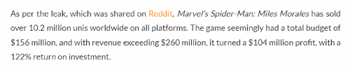 曝《蜘蛛俠邁爾斯》銷量超1020萬：利潤超1億美元