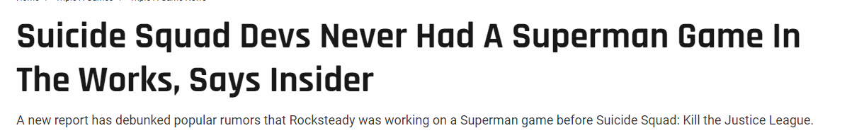 曝一款超人遊戲因《自殺小隊》而被砍：業內人士辟謠