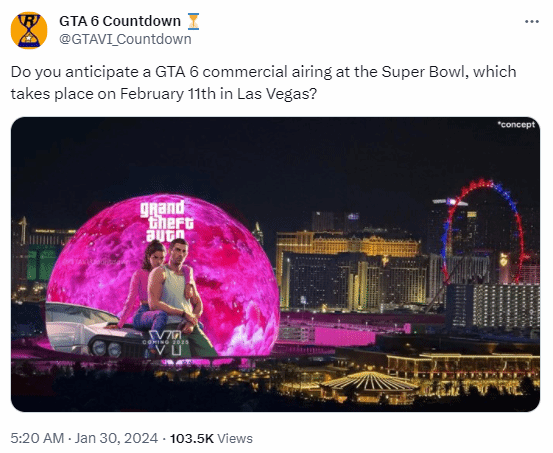 網友熱議《俠盜獵車手6》會在今年的「美國春晚」上打廣告嗎