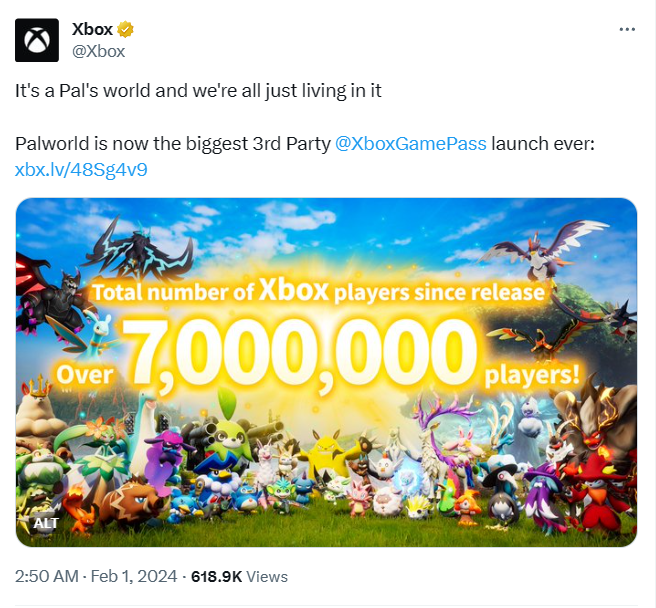 Xbox官宣《幻獸帕魯》成XGP史上最大第三方遊戲發行