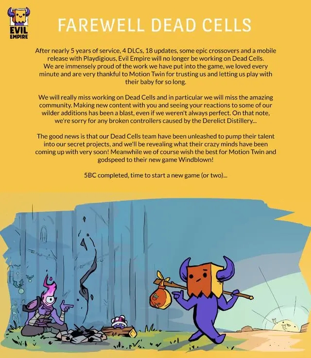 再見了《死亡細胞》歷時五年正式宣布停止更新
