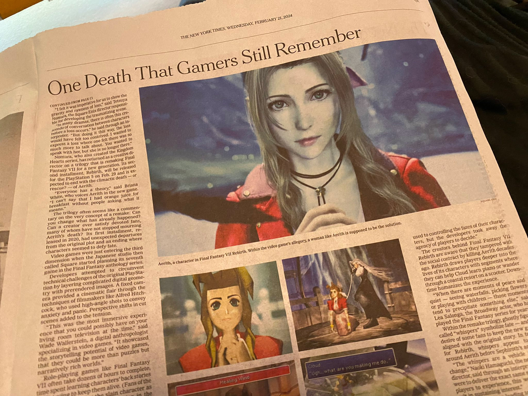 《最終幻想7重生》登上《紐約時報》 總監：值得紀念