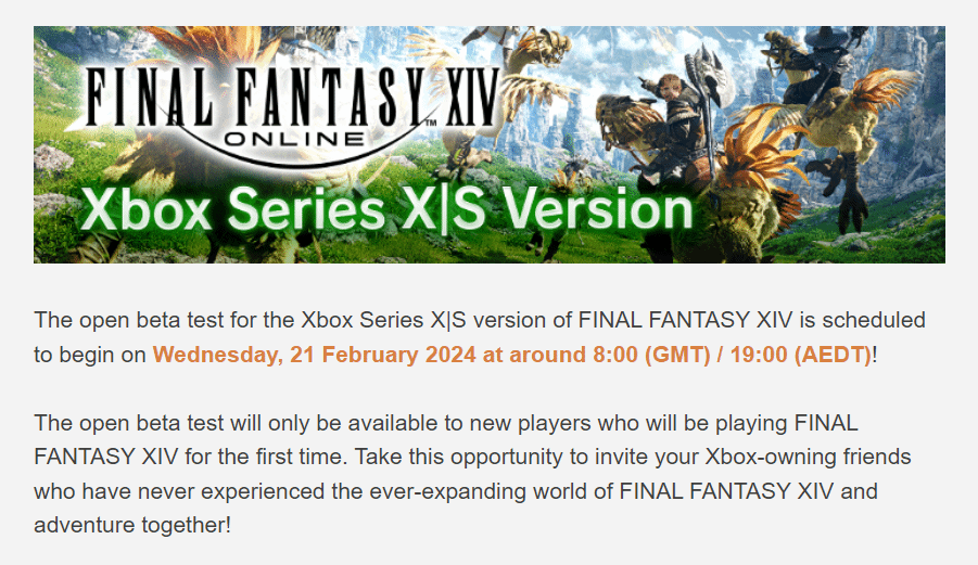 《最終幻想14》2月21日開啟XSS|X版公測 僅限新玩家參與