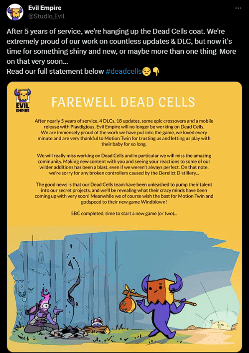 《死亡細胞》宣布停止更新 曾持續支持長達五年